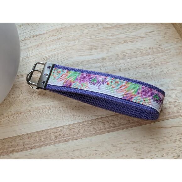 Floral Succulent Keychain Wristlet Handmade Boho Fabric Key FOB Plant Lover Leaf - Picture 3 of 6